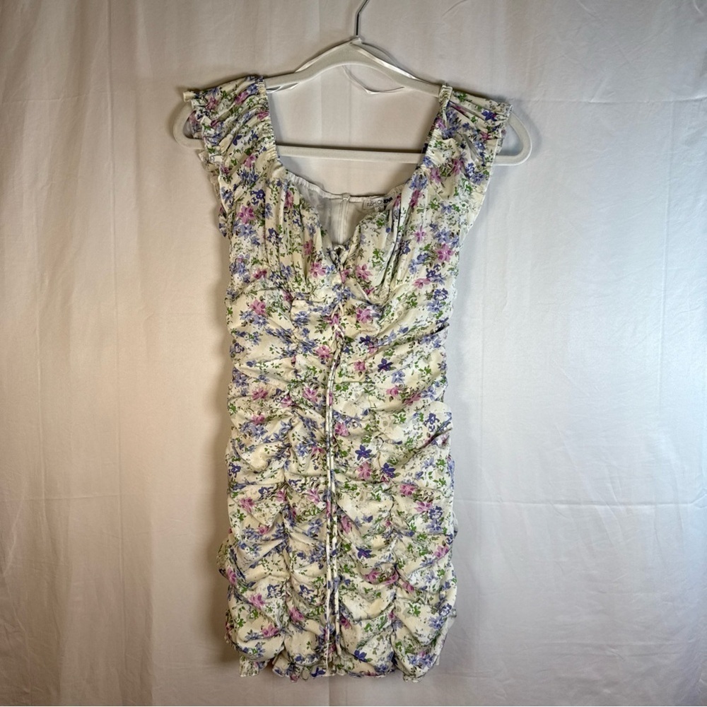 Fashion Nova Floral Mini Dress - White and Purple Floral Size Small